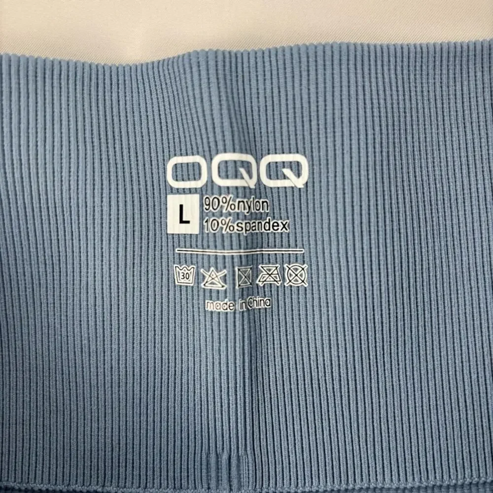 OQQ Women's Ribbed Bike Shorts in Blue yoga gym activewear Large